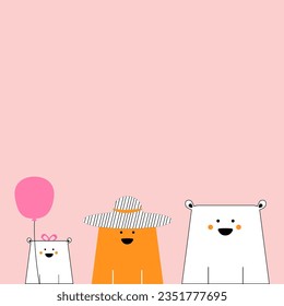 Sweet Bear Family: Adorable Poster Featuring a Bear Family on a Soft Pink Background