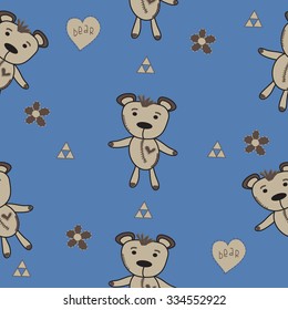 sweet bears with curls and hearts vector pattern illustration