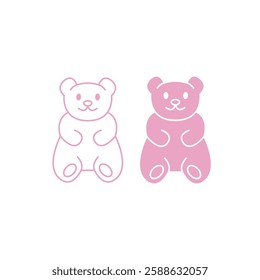 Sweet bears jelly candy. Flat and outline icons on white