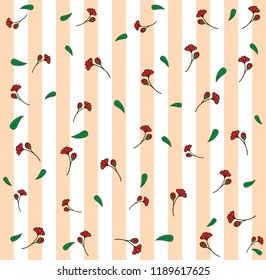 Sweet and beautiful background in pastel pink and white color stripe pattern decorated with red flowers and green leaves. Vector art design with copy space in simple concept for wallpaper.