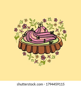 Sweet in beautiful frame of flowers and leaves