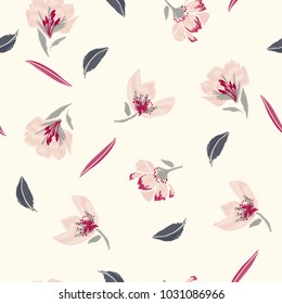 Sweet and  beautiful pastel Embroidery flowers, spring seamless pattern. Classical blooming embroidery leaves, spring floral, seamless pattern. Fashionable template for design of clothes,design on 