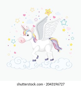Sweet beautiful unicorn illustration. Vector illustration of cute unicorns