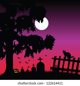 sweet and beauty cementery with bats vector illustration