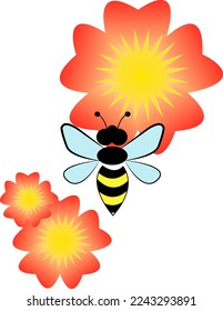 Sweet bee with red flowers
