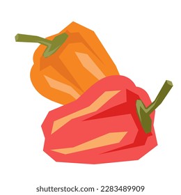 Sweet bell pepper or paprika red and yellow fruits, hand drawn flat vector isolated on white background. Pepper image icon for kitchen dishware prints and textile.