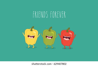 Sweet bell pepper. Vector illustration. Funny image. Use for card, poster, banner, web design and print on t-shirt. Easy to edit.