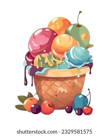 Sweet berries and melting ice cream icon isolated