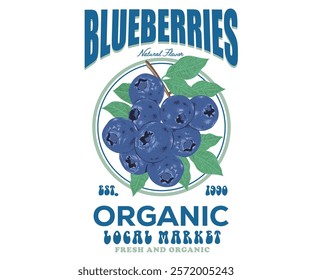 Sweet berry. Blueberries fruit artwork. Organic food artwork for for t-shirt. Fresh Blueberries fruit print. Fruit club print design. Fruit local market.