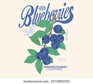 Sweet berry. Blueberries fruit artwork. Organic food artwork for for t-shirt. Organic farm poster design. Blueberries art. Fresh Blueberries fruit print. Nature fruit club print design.