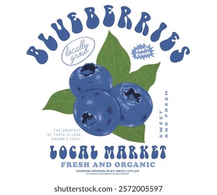 Sweet berry. Blueberries fruit artwork. Organic food artwork for for t-shirt. Fresh Blueberries fruit print. Fruit club print design. Fruit local market. Organic farm poster design. Blueberries art.