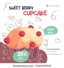 Sweet berry cupcake offer instagram post template