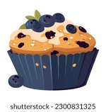 Sweet berry cupcakes baked with fresh blueberries isolated