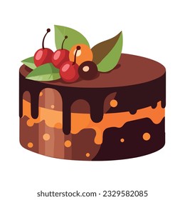 Sweet berry dessert with chocolate and cream icon isolated