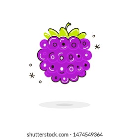 Sweet berry in doodle style isolated on white background. Vector cute icon. Concept art illustration with red blackberry can be used for logo, poster, banner, t-shirt print, emblem, sticker
