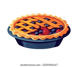 Sweet berry tart baked with fresh fruit icon isolated