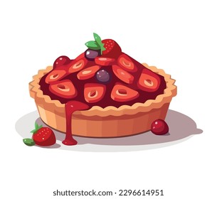 Sweet berry tart with chocolate and cream icing isolated