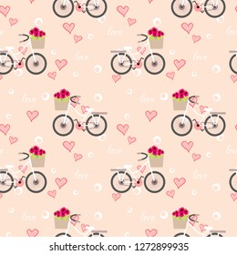 Sweet bicycle with flower seamless pattern.