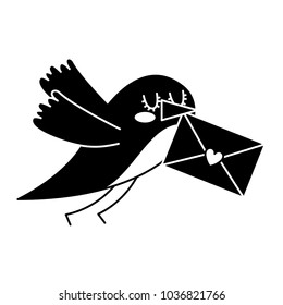 sweet bird with envelope message in beak cartoon