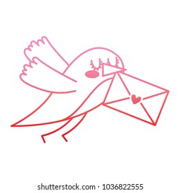 sweet bird with envelope message in beak cartoon