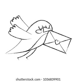 sweet bird with envelope message in beak cartoon image