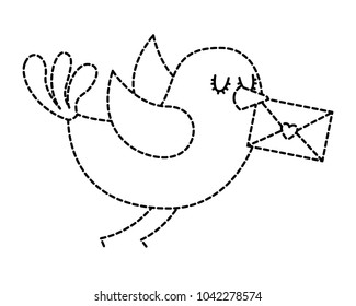 sweet bird with envelope message in beak cartoon