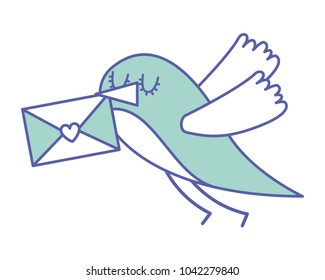 sweet bird with envelope message in beak cartoon