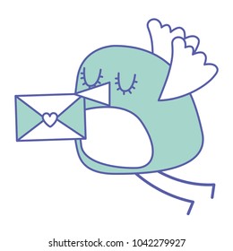 sweet bird with envelope message in beak cartoon