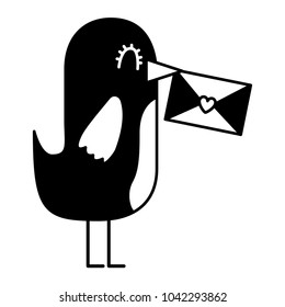 sweet bird with envelope message in beak cartoon