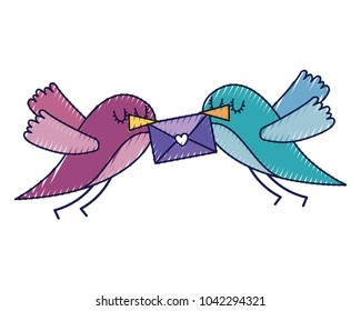 sweet bird with envelope message in beak cartoon