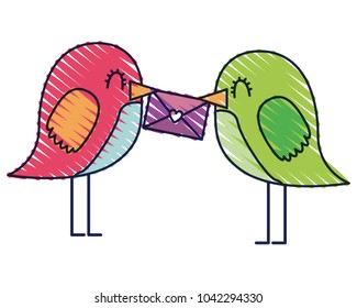 sweet bird with envelope message in beak cartoon