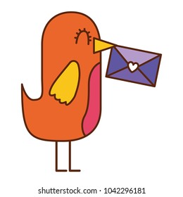 sweet bird with envelope message in beak cartoon