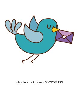 sweet bird with envelope message in beak cartoon