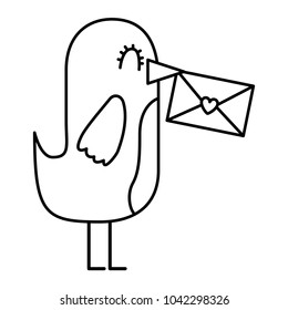 sweet bird with envelope message in beak cartoon