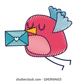 sweet bird with envelope message in beak cartoon