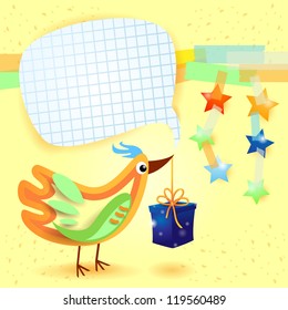 Sweet bird with gift, custom background. Vector