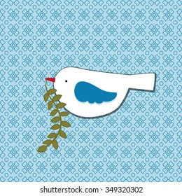 Sweet bird with laural leaf over pattern 