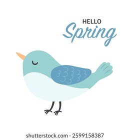 Sweet bird. A postcard of hello spring. Vector illustration in flat style.
