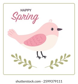 Sweet bird. A postcard of hello spring. Vector illustration in flat style.