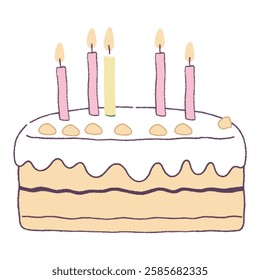 A sweet birtbusinessay cake with pink frosting, candles, and sprinkles, perfect for celebration themes, bakery branding, and party designs.