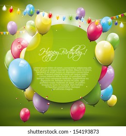 Sweet birthday background with flying balloons and place for text
