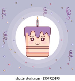 sweet birthday cake with candles kawaii