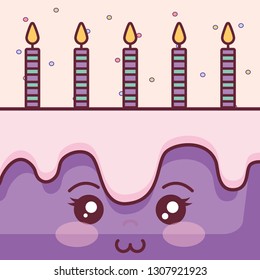 sweet birthday cake with candles kawaii