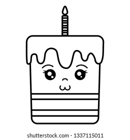 sweet birthday cake with candles kawaii
