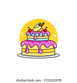 Sweet birthday cake, Colorful holiday desserts, White background, unique design, vector illustration, flat design.