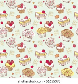 Sweet birthday cake. Vector seamless card