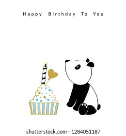 Sweet birthday card with panda and cake