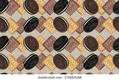 Sweet biscuit. Beige seamless pattern. Vector