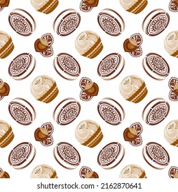 Сhocolates and sweet biscuit. brown and white decorative pattern. Sweetness. Seamless pattern, vector.