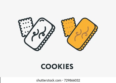 Sweet Biscuit Cookies Crackers Dessert Minimal Flat Line Outline Colorful and Stroke Icon Pictogram